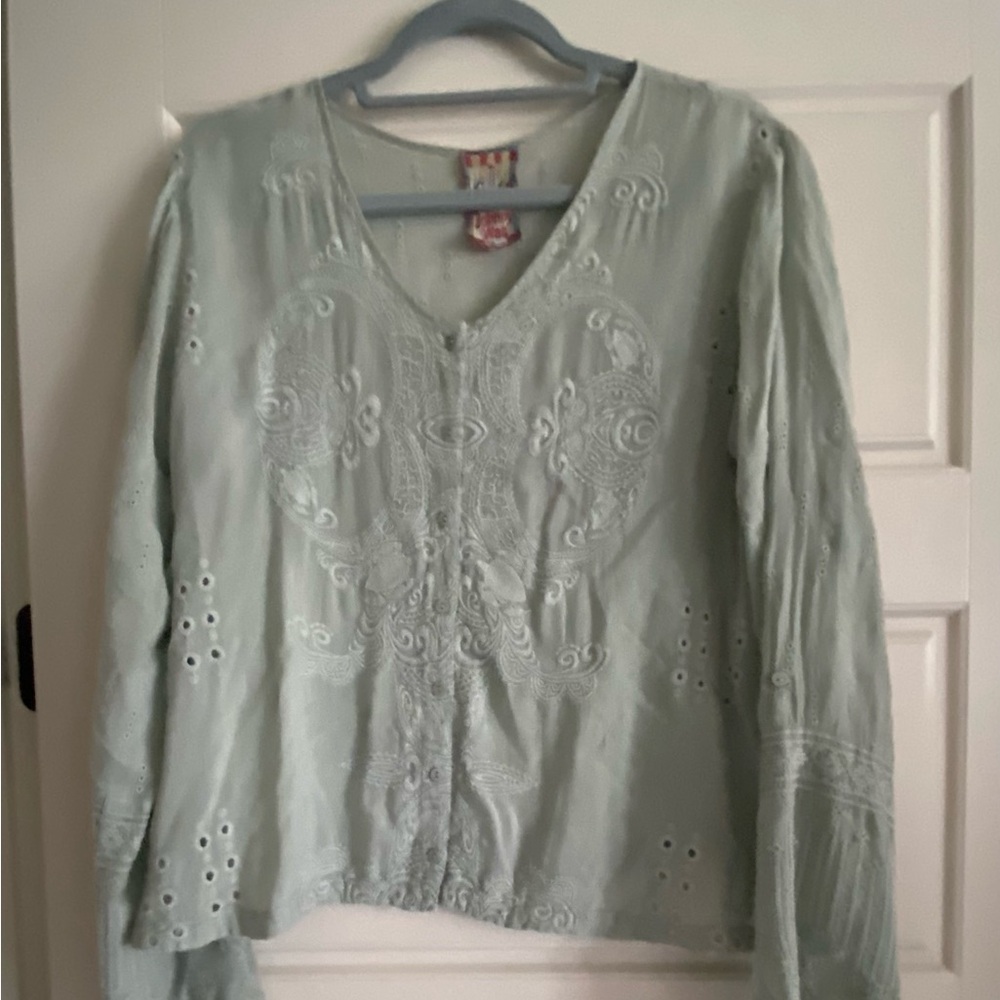 Elegant Light Green Embroidered Women's Top
